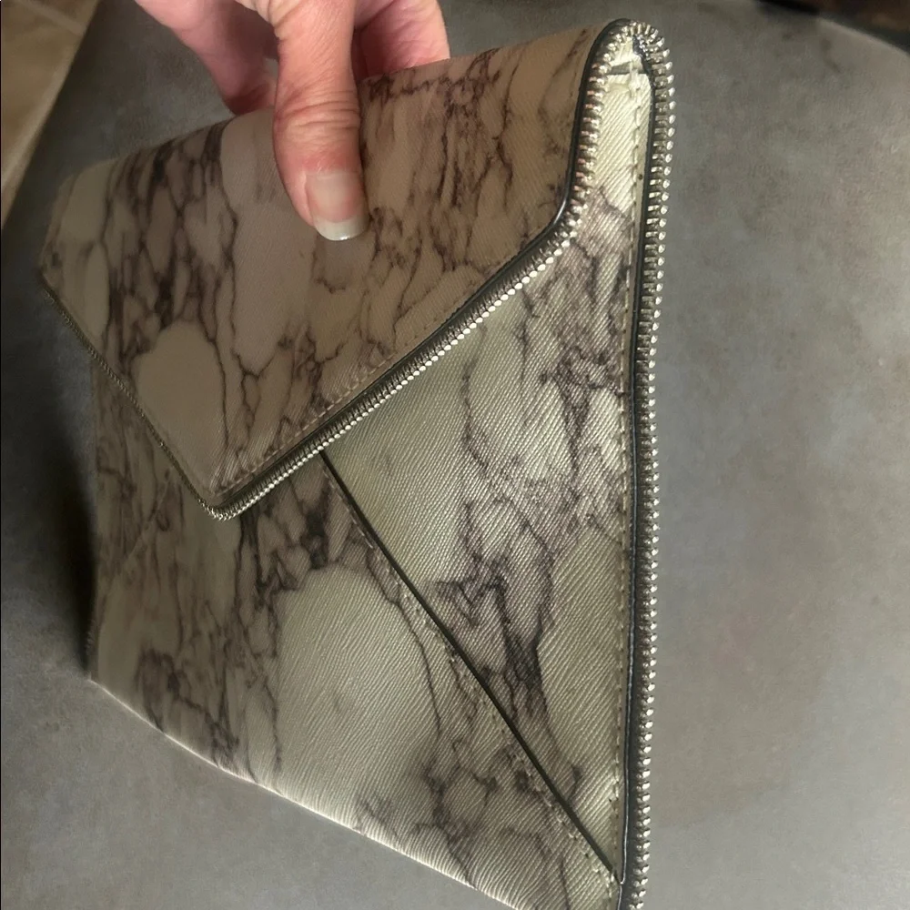 Rebecca Minkoff Leo Leather Marble Grey Envelope Clutch